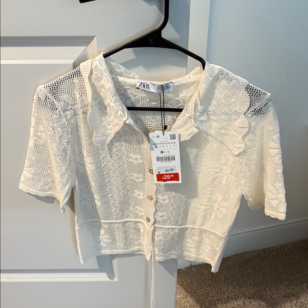 Zara Ivory Lace Short Sleeve Blouse